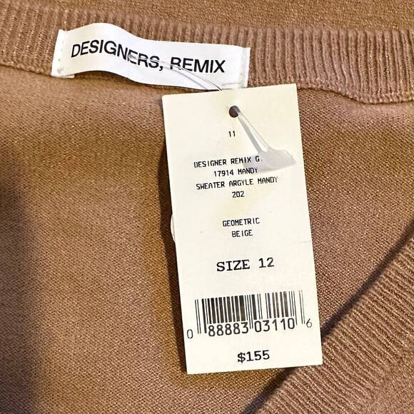 NWT Designers Remix Girls Mandy Argyle Sweater Geometric Beige Size 12 - Picture 6 of 8